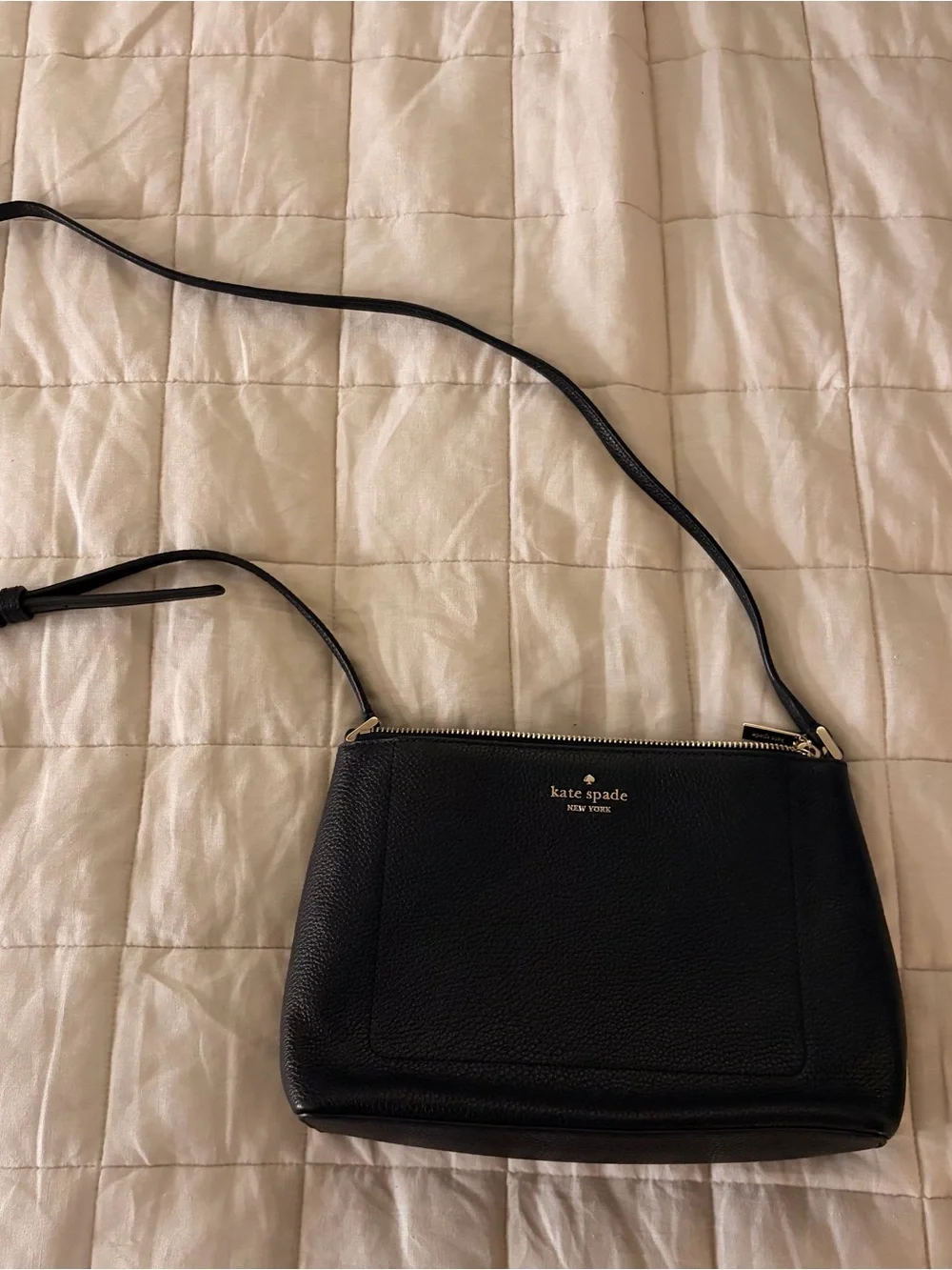 kate spade Black Pebbled Leather Crossbody with Gold Logo